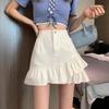 Irregular Ruffle Short Mini Skirt Denim Pleated Mini Skirts Sweet High Waist A-line Skirt  Summer