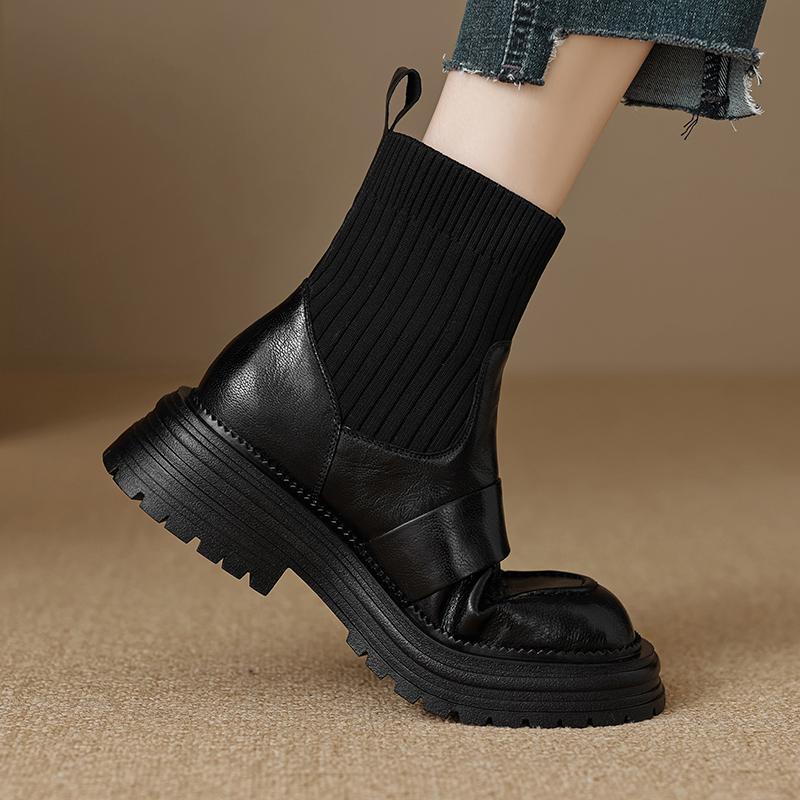 Зимние теплые сапоги 2024 года, женские сапоги на толстой подошве, высокие сапоги из телячьей кожи с толстым каблуком, модная женская обувь, слипоны, абсолютно новые, готические