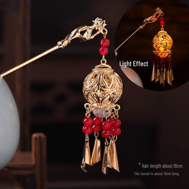 Заколка-фонарик со светящейся кисточкой для фестиваля середины осени — аксессуар для пучка в стиле дворца Западного озера