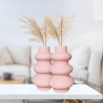 Новая керамическая ваза «Baby Pink Triple Ring» 8 дюймов — набор из 2 шт. | Декоративная ваза с тремя кольцами для сухоцветов и пампасной травы | Вазы для домашнего декора