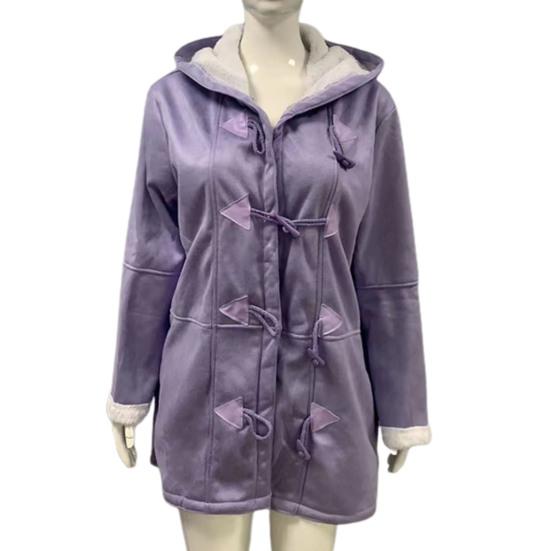 Женская куртка с капюшоном из мягкого плюша, длинными рукавами, толстой средней длины, ветрозащитная, морозостойкая, на пуговицах, свободные карманы