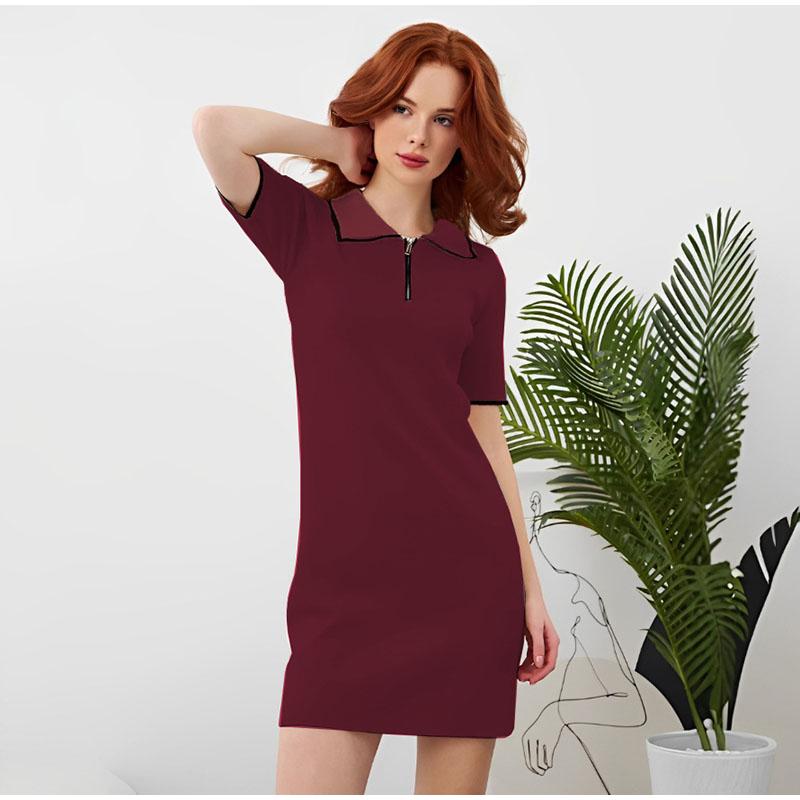 Elegant Women's Short Dress Turn-Down Collar Short Sleeve Zipper Casual Lady Dresses 2025 Spring Summer Fashion Female Dress