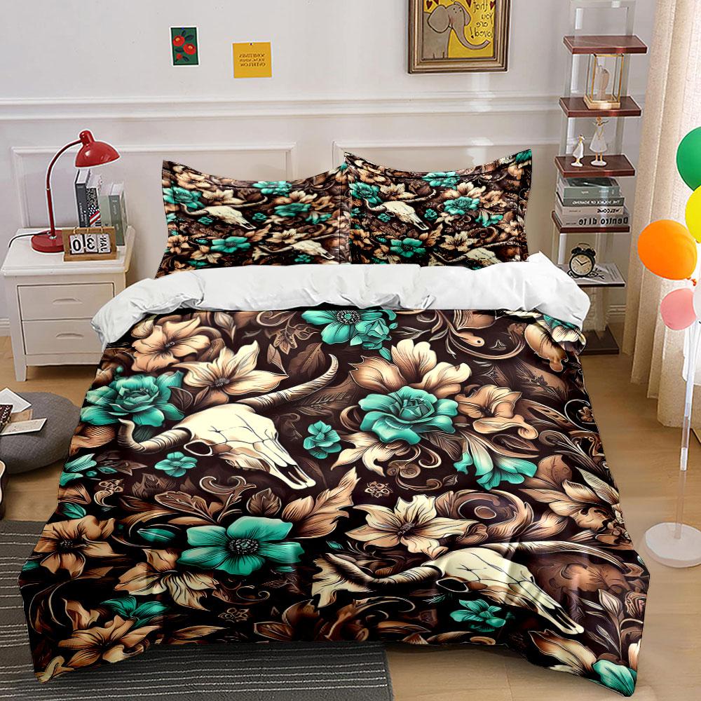 Skull, flowers, and foliage. Bedding sets Duvet cover sets Duvet covers Pillowcases(1 * Duvet Cover 2 * Pillowcases without duvet insert)
