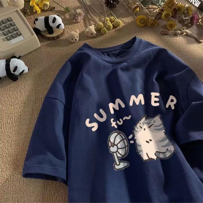 Футболка Fan Cat и Women Pure для мужчин American Street Creative Blow, летняя, свободная, с коротким рукавом, для пар, топ INS