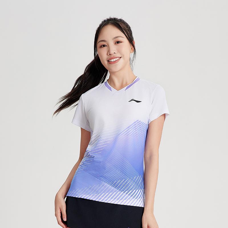 Спортивная дышащая футболка с V-образным вырезом и коротким рукавом Li Ning Badminton Series, быстросохнущая, отводящая влагу, для тренировок, женские топы AAYU212-1