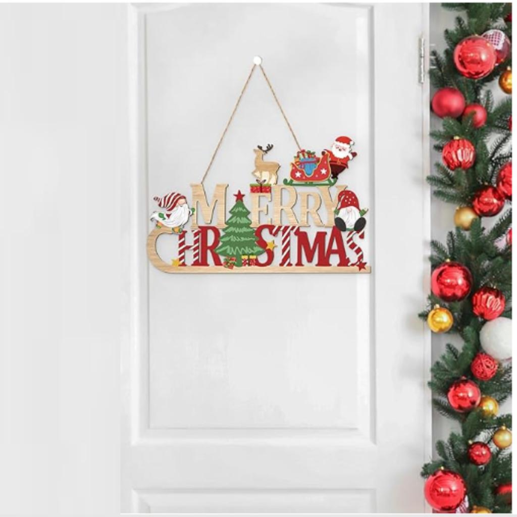 Arquiel Christmas Wooden Wall Art Decor Plaid Chirstmas Santa Wood Wall Hangings Rustic Wooden Plaque Living Room Bedroom Porch Door Decor