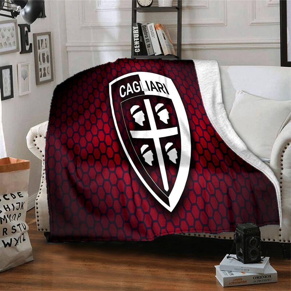 Cagliari Football Club Crest Flannel Blanket, Soft Polyester, Modern Design, All-Season for Camping, Travel, Gifts for holidays or birthdays