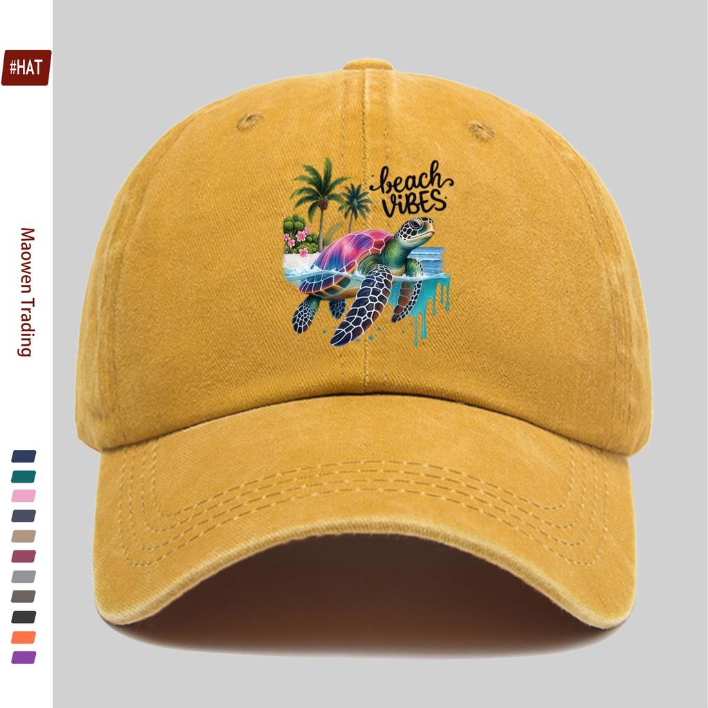 pc Turtle Pattern And Beach Atmosphere Graphic Element Printed Baseball Cap Unisex Beach Vacation Wear Sun Hat Multicolor Avai