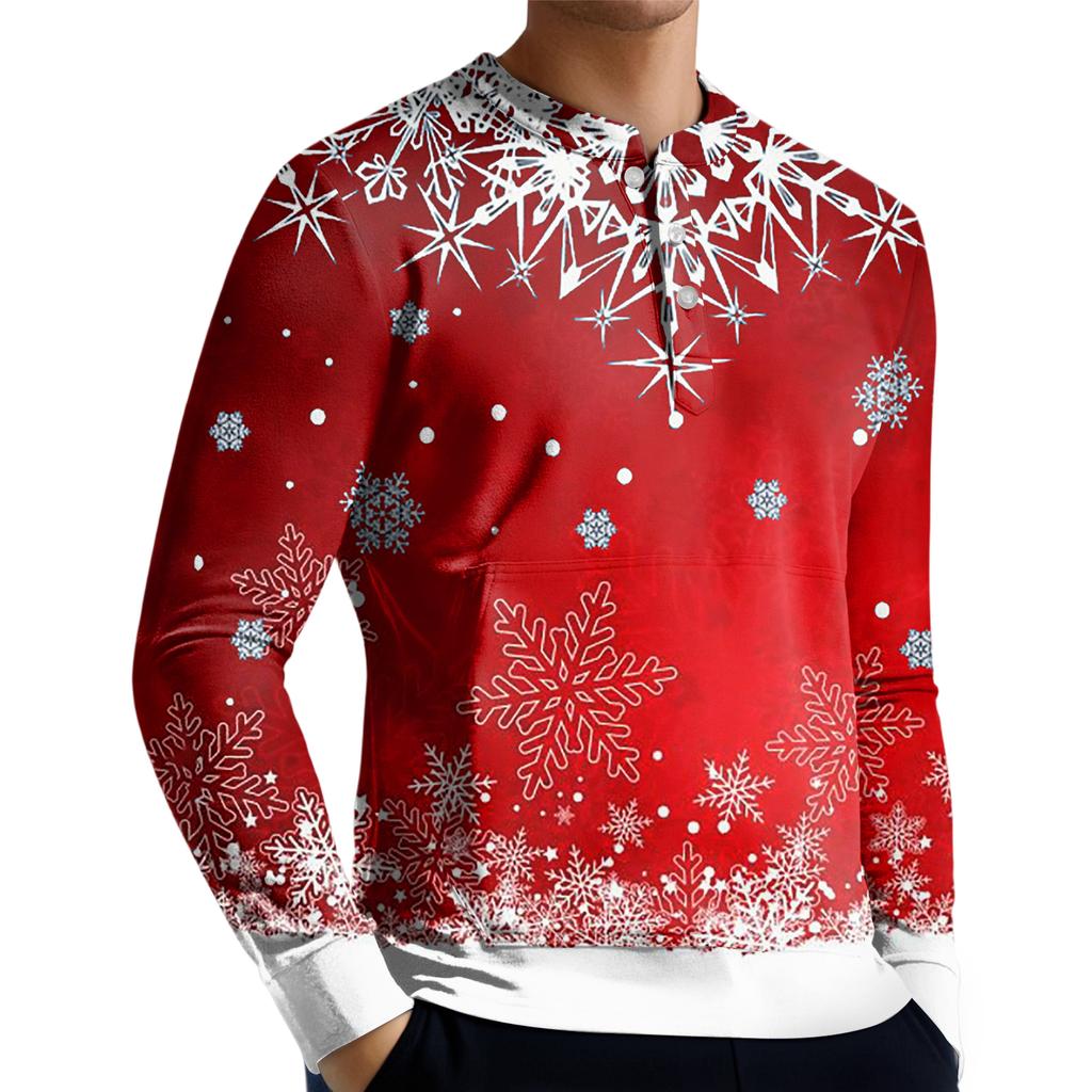 Men's Casual Button-Down Sweatshirt Fashion Printed Long Sleeve Shirt Pullover