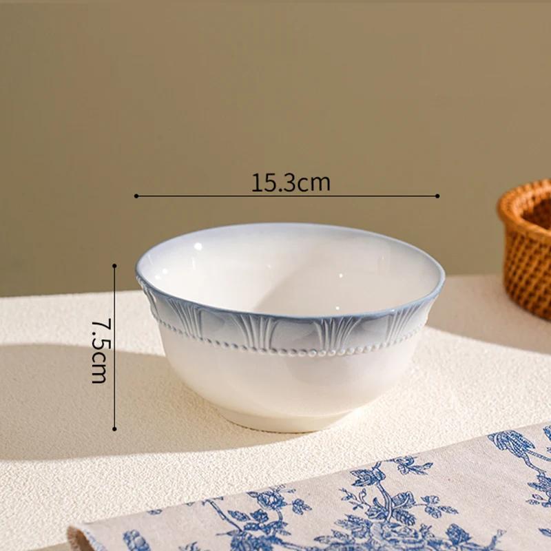 Обеденные тарелки во французском стиле, изысканные блюда, глубокая суповая тарелка, изысканный фруктовый салат, керамическая тарелка, синяя кромка, домашняя посуда