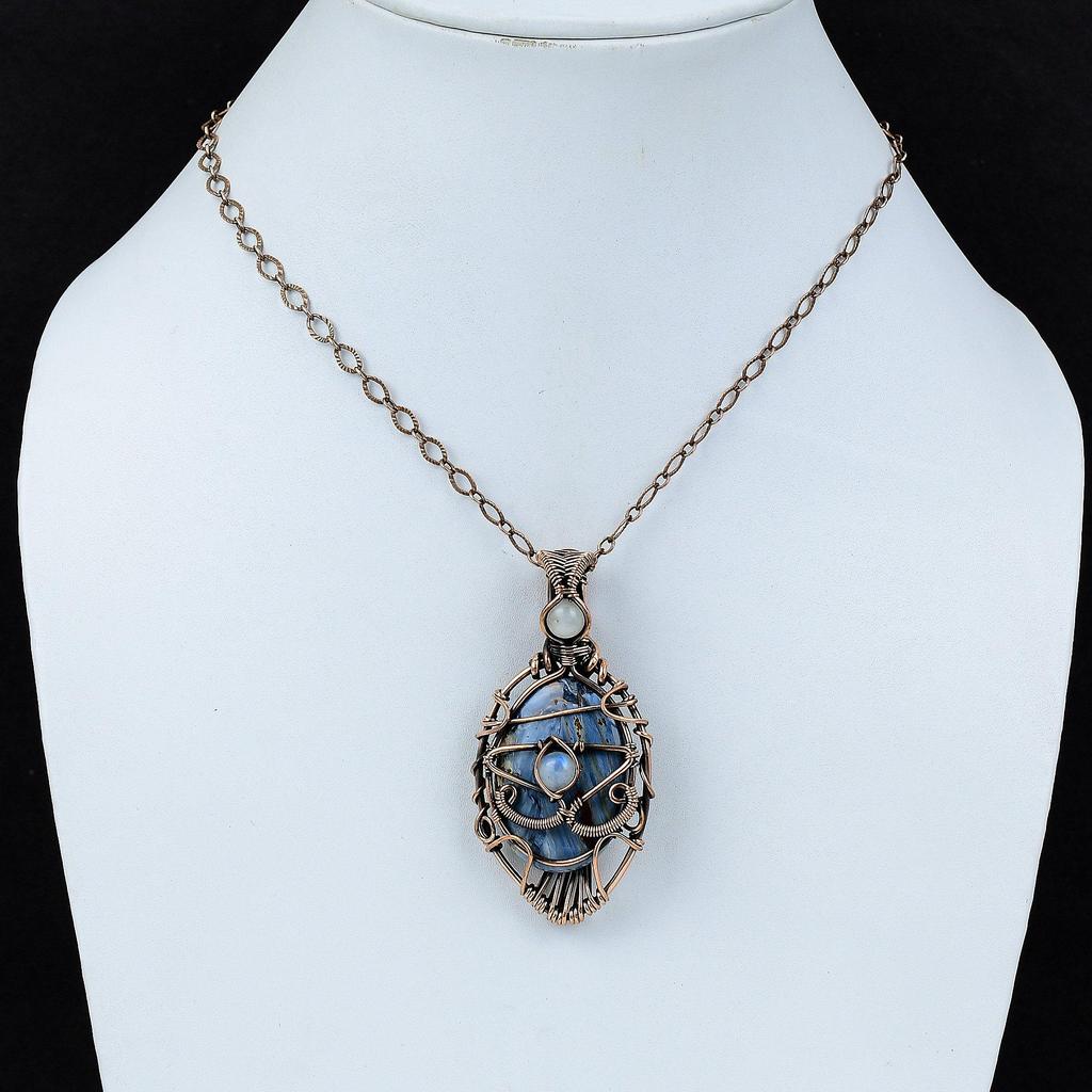 Кулон из питерсита «Дурной глаз», обернутый медной проволокой, кулон из драгоценного камня, кулон из радужного лунного камня, кулон ручной работы, медные украшения, подарок для матери