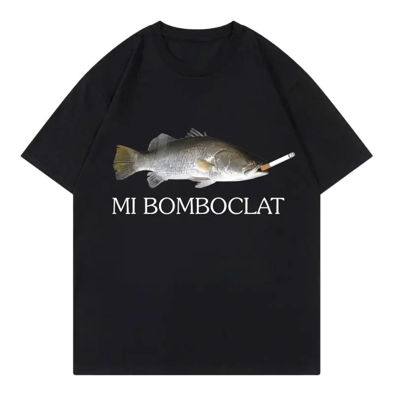 Funny Bomboclat Fish Meme Tshirt High Street Fashion Trend Y2k Short Sleeve Tshirts Women Harajuku Vintage Style Tee Shirts