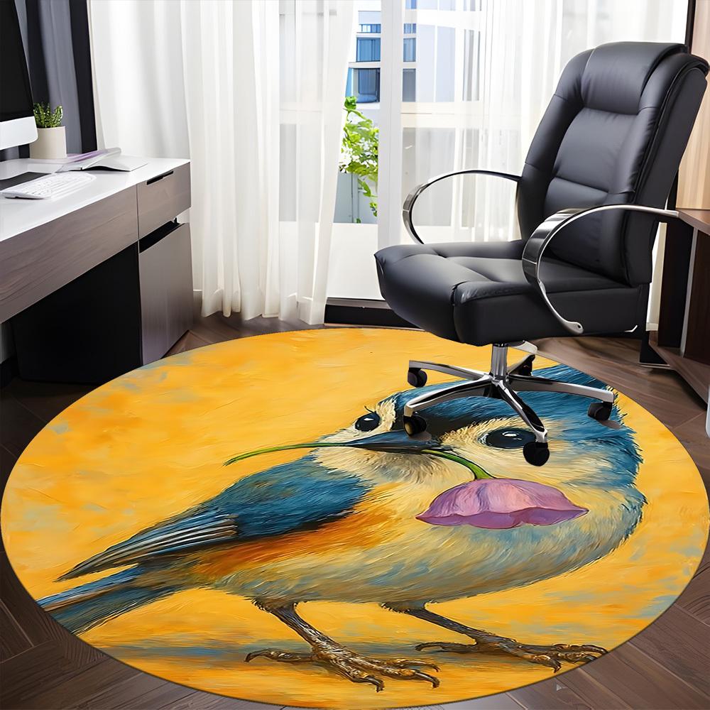 1pc Bird Flower Office Round Area Rug, Indoor Mat Suitable ForOffice, Under Office Chairs Bedroom Living Room Home Decor, Room Deco D086