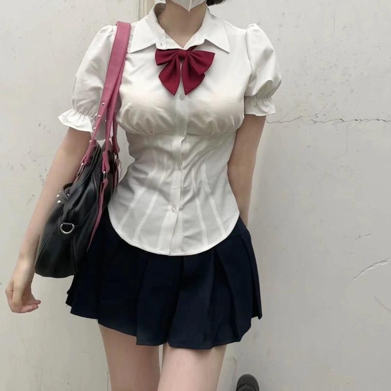 Белые женские блузки, туники, корейская модная рубашка, шикарная Harajuku, элегантная женская повседневная одежда в японском стиле, JK Slim