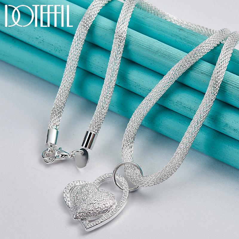 925 Sterling Silver Snake Chain Heart Necklace Fashion Wedding Jewelry