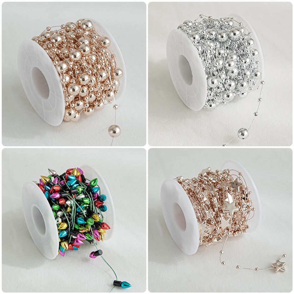 5M/10M Christmas Tree Pearl String Imitation Pearl Beads Chain Metallic Gold Bead Wire Trim for DIY Garland Wedding Party Decor