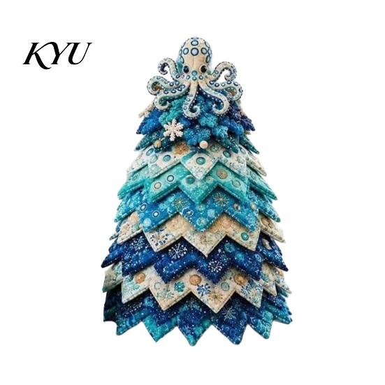 Easy Sewing Kit for Beginners DIY Quilted Ocean Christmas Tree Kit, Holiday 3D Fabric Patchwork Craft Project Coastal Theme Handmade Padded