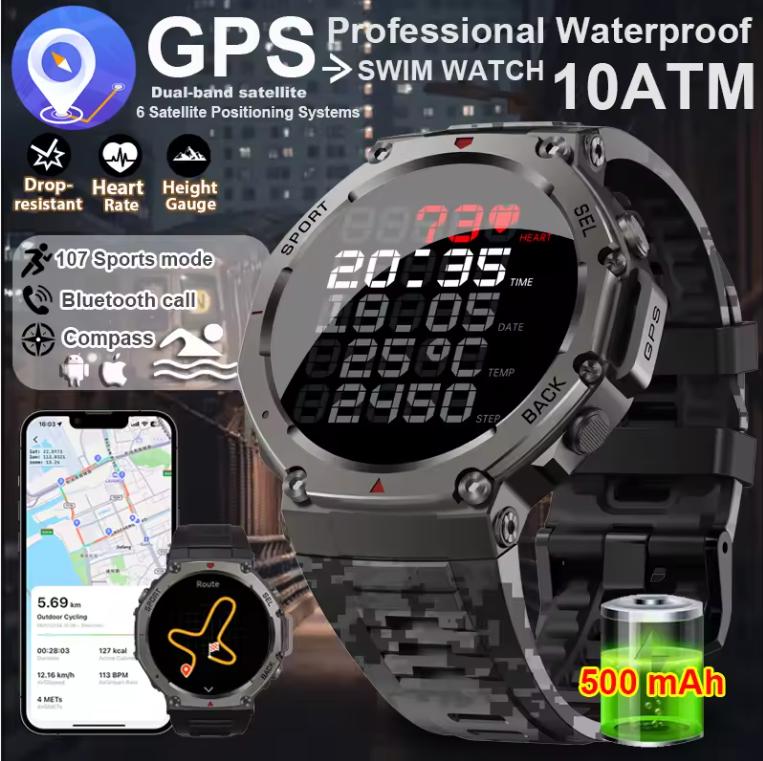 Новые умные часы T-Rex 3 GPS 10ATM Водонепроницаемые Встроенный двухдиапазонный GNSS Компас Военные Спортивные Смарт-часы Мужские 2025 Новые Для Xiaomi