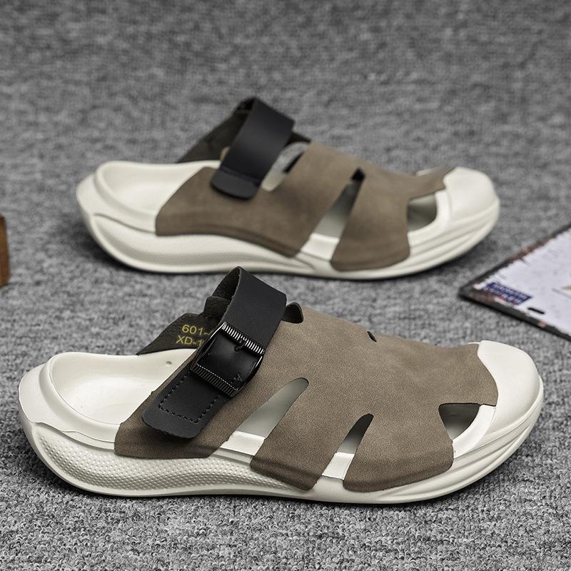 2025 Summer New Slippers Men's Korean Version Trendy Casual Lazy One Pedal Trendy Shoes Breathable Versatile Bag Head Half Drag