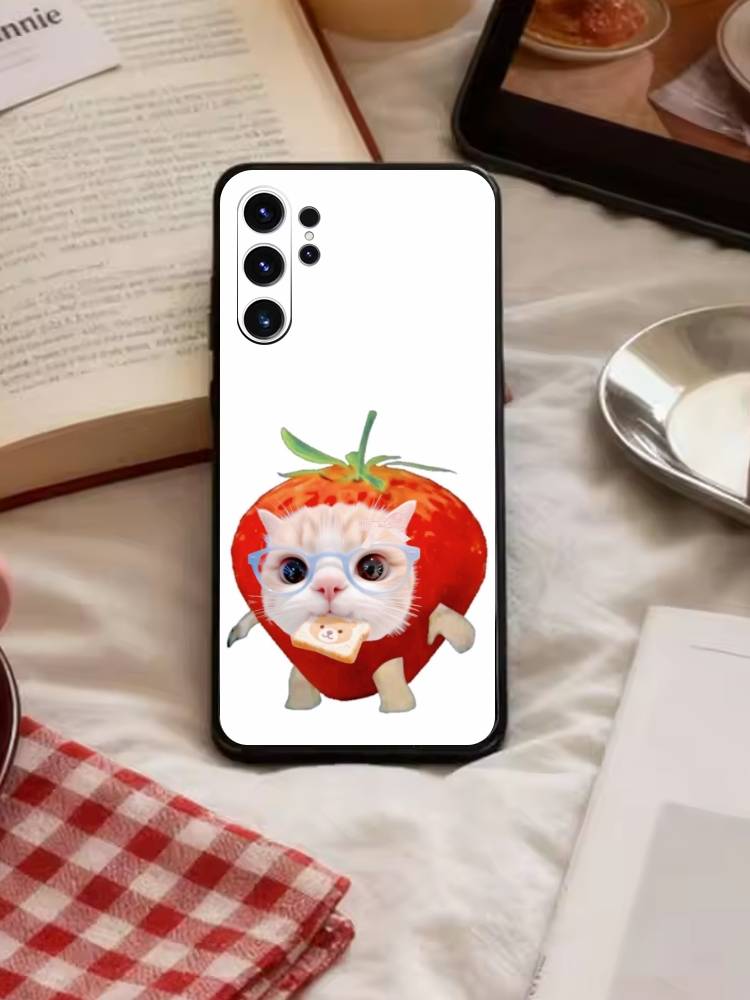 Чехол для телефона с большими глазами Глупые кошки Для Samsung S26,S25,S24,S23,S22,S21,S20,Plus,Fe,Lite,Другие Черный Чехол