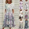 Women's Casual Dresses Printed Dresses Summer Dresses Printed Pleated Round Neck Midi Dresses Basic Classic Outdoor Daily Short Sleeve Loose Dresses