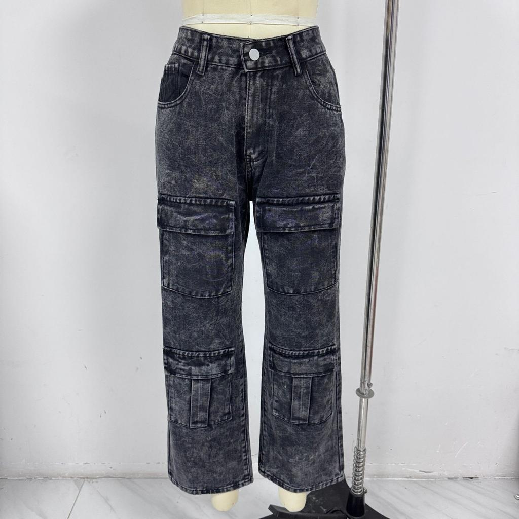 Women Hip Hop Baggy Jeans Wide Leg Mid-Low Waist Jeans Loose Boyfriends Jeans Vintage Denim Pants