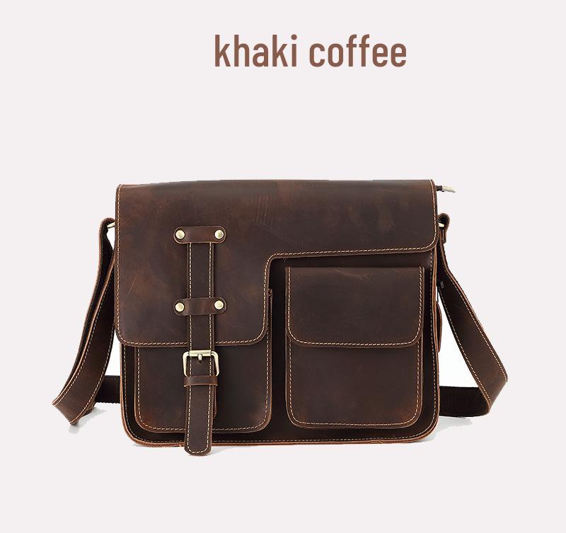 Men's Crazy Horse Leather Crossbody Bag - Genuine Leather Messenger & Multifunctional Computer Briefcase