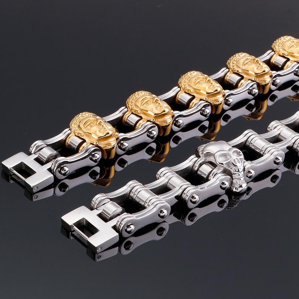 Аксессуары для велосипеда, большой размер 9 дюймов, длинные готические панк-черепа, голова Будды, велосипедная цепочка, браслеты, мужские ювелирные изделия из нержавеющей стали на руки