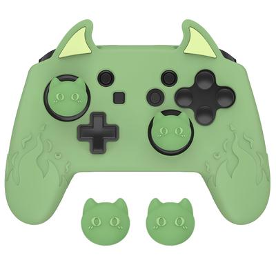 PlayVital Милый силиконовый чехол-накладка с демоном для контроллера Nintendo Switch Pro, колпачок для джойстика и наклейка в комплекте, [Матча Зеленый]