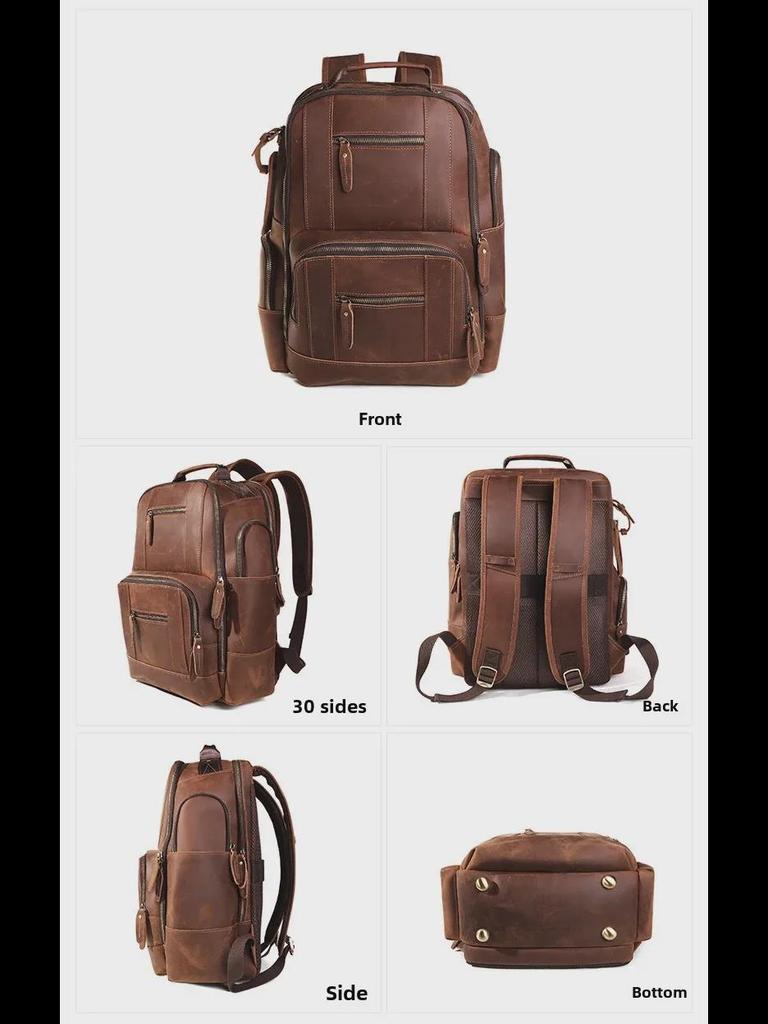 Men's Large Capacity High-End Crazy Horse Leather Backpack