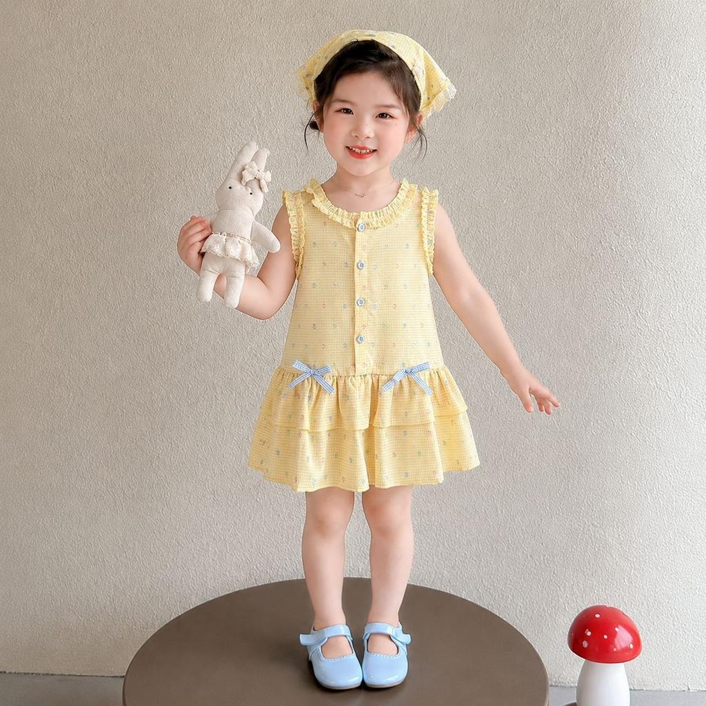 Girls Summer Sweet Princess Dress with Bow Backless Sundress