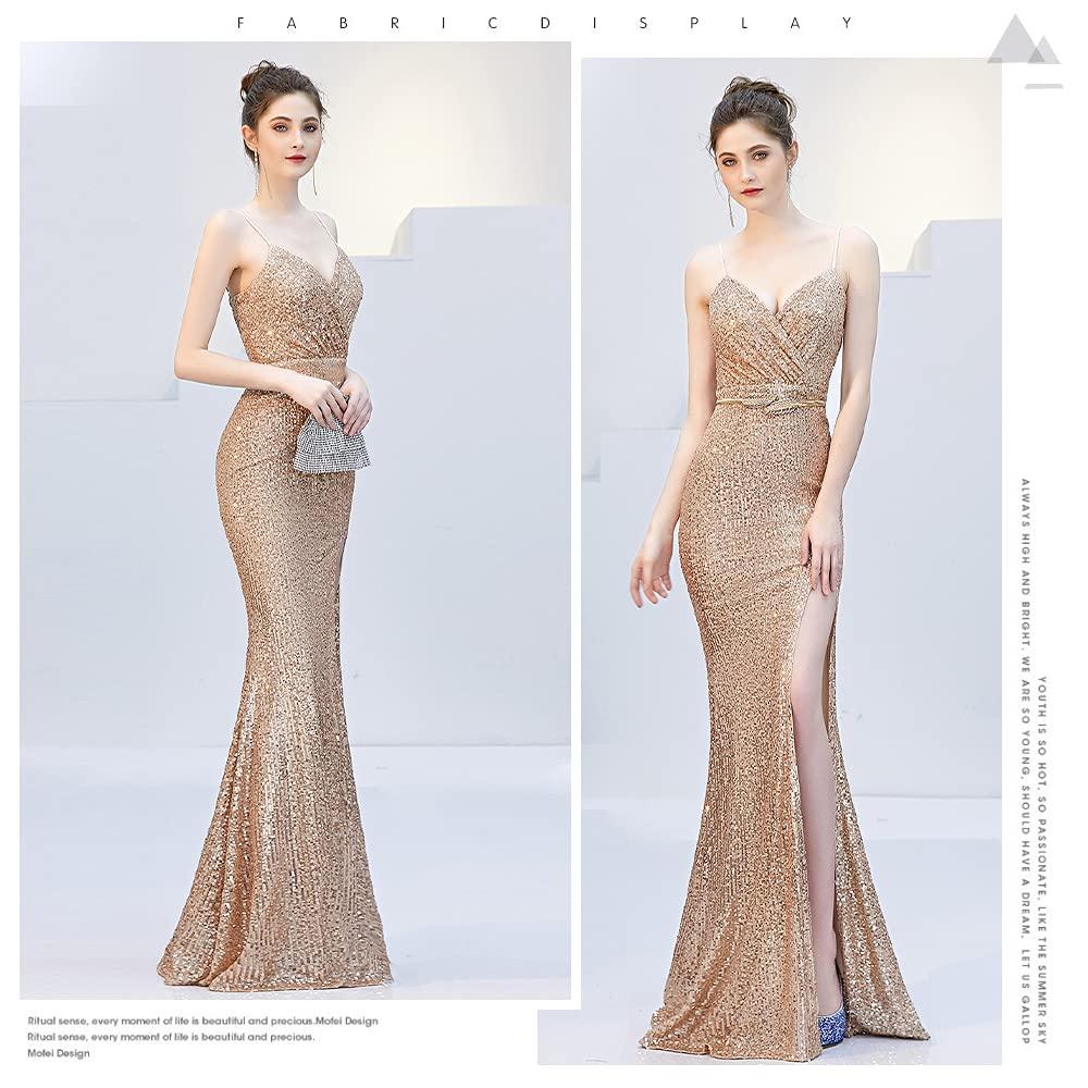 Длинное вечернее платье с пайетками на спине, элегантным разрезом, идеально подходящее для и вечеринок [полярный исследователь] Платье, Облегающее, Сексуальное, С открытыми плечами, С оборками, С подкладками, Для встреч выпускников,