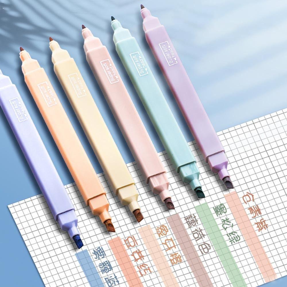 6Pcs/Set Soft Tip Pastel Highlighters Double Headed Hand Account Pens School Office Supplies