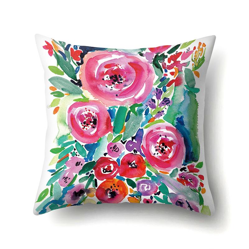 Полиэстеровая наволочка Декоративные цветы Домашнее растение Принт Наволочка Поясничная подушка Чехол на подушку для дивана