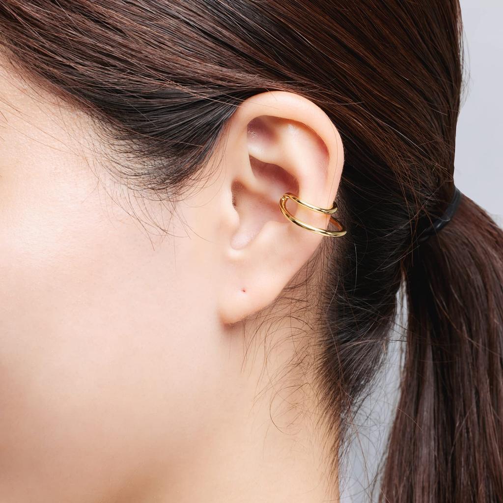 Ear Double Line Gold 18K 2 Ear Cuffs for One Return Birthday Gift [Matthewmark] Women's Cuff, Earrings, Ring, Stylish, Painless, Stackable, Gold,