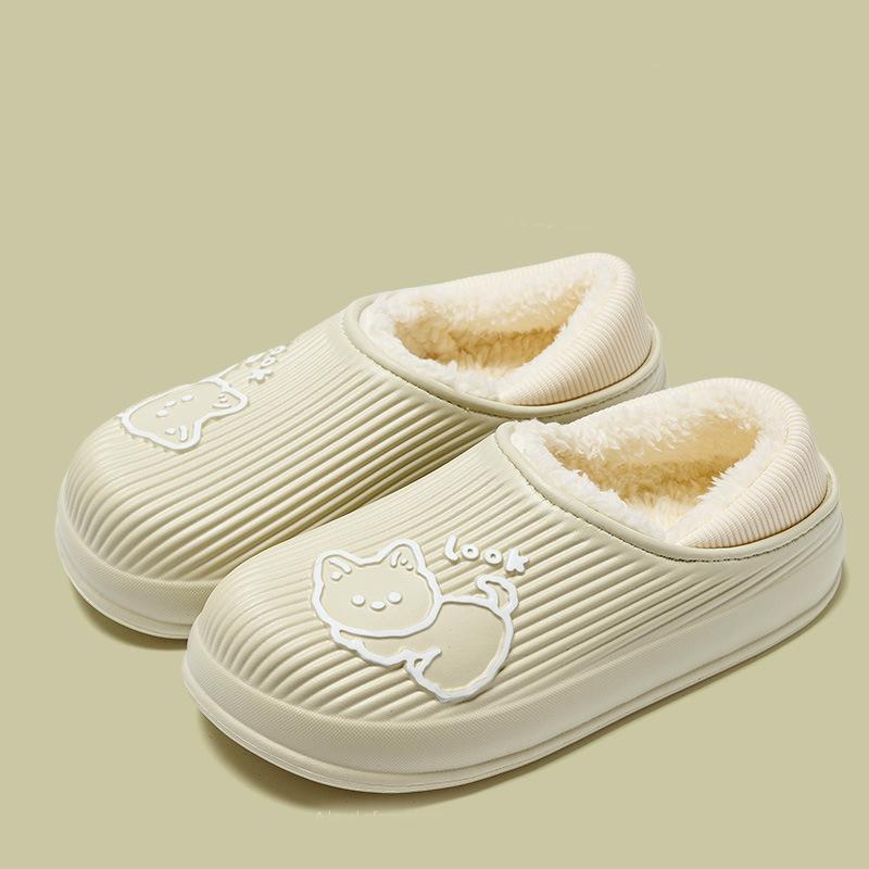 Winter Women Cotton Slippers Waterproof Warm Plush Shoes Fashion Indoor Home Thick Sole Footwear Non-Slip Solid Couple Slippers