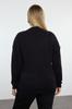 Women's Fashion Stylish Plus Size Sweater Black Stoned Cut Out Detailed Knitwear Sweater