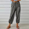 Women's Summer Cotton Linen Pants Elastic Waist Oversized Trousers Loose Drawstring Pocket Long Pants