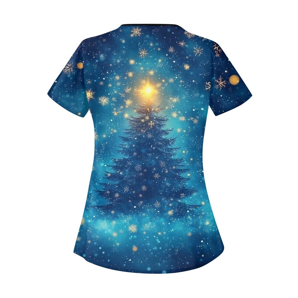 Женская рабочая одежда с рождественским принтом, покатый воротник и двухслойные карманы, базовый пуловер сверху