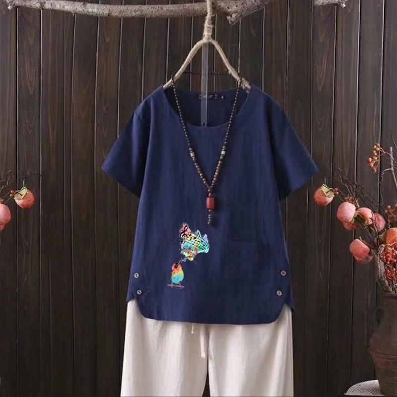 Женская льняная рубашка в стиле ретро, летняя футболка с графическим принтом, художественный принт, размер S-4XL
