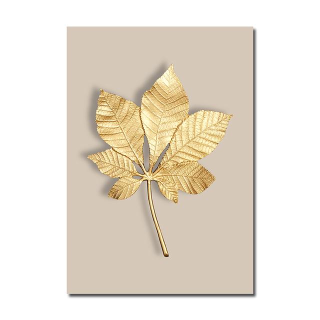Abstract Plant Flower Wall Art Luxurious Golden Ginkgo Maple Leaves Poster Prints Home Living Room Wall Decor Picture No Frame