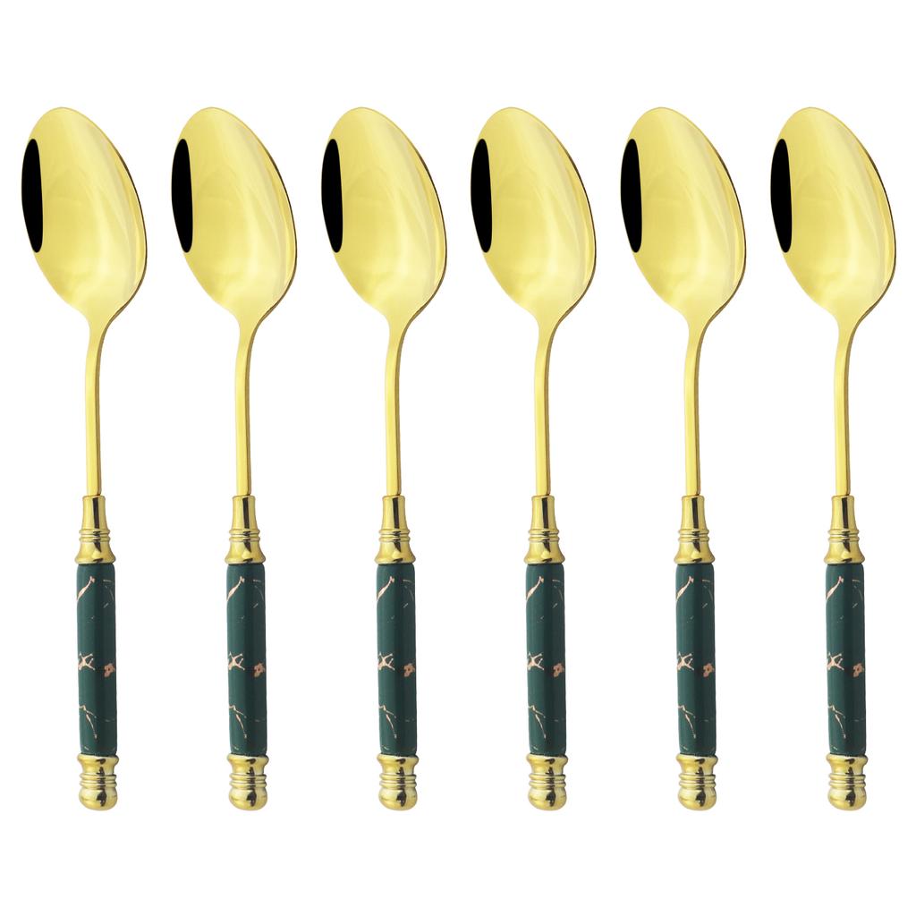 Креативная керамическая ручка, кухонные аксессуары, набор обеденных ложек с имитацией мрамора, ложка из нержавеющей стали, посуда