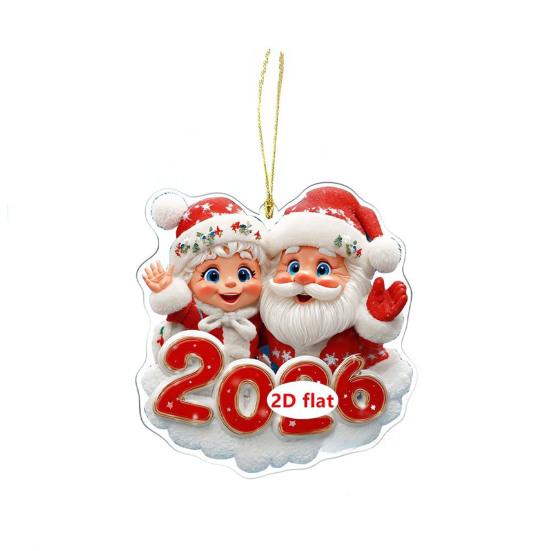 Рождественское украшение 2026 года, мультяшный Санта-Клаус, снеговик, олень, 2D акриловое украшение для рождественской елки, для дерева, двери, окна, украшение для автомобиля
