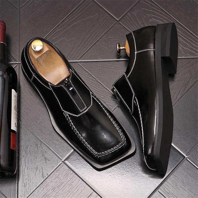 Fashion Fashoin New Arrival Men Pointed Black Slip On Casual Leather Shoes Male Novelty Loafers Wedding Dress Formal Flats Footwear