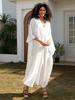 Sexy Vacation White Beach Maxi Dress Women's Hand-knit V-neck Batwing Sleeve Plus Size Kaftan 2024 Summer Beachwear Swimsuit Cover Up Q1306