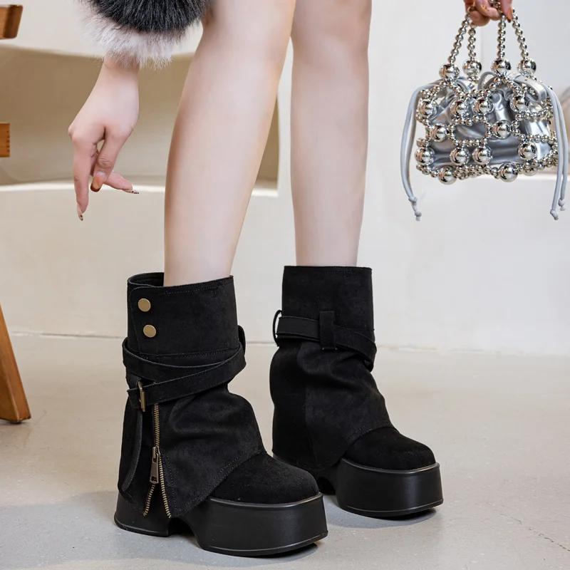 Брюки Сапоги Женская обувь Осень Зима Новинка Двухсекционные съемные короткие сапоги для женщин Модные сапоги на платформе Botas