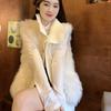 High Collar Vest Knitted Splicing Womens Vest Autumn And Winter Loose Plush Vest Sleeveless Jacket Fluffy Waistcoat