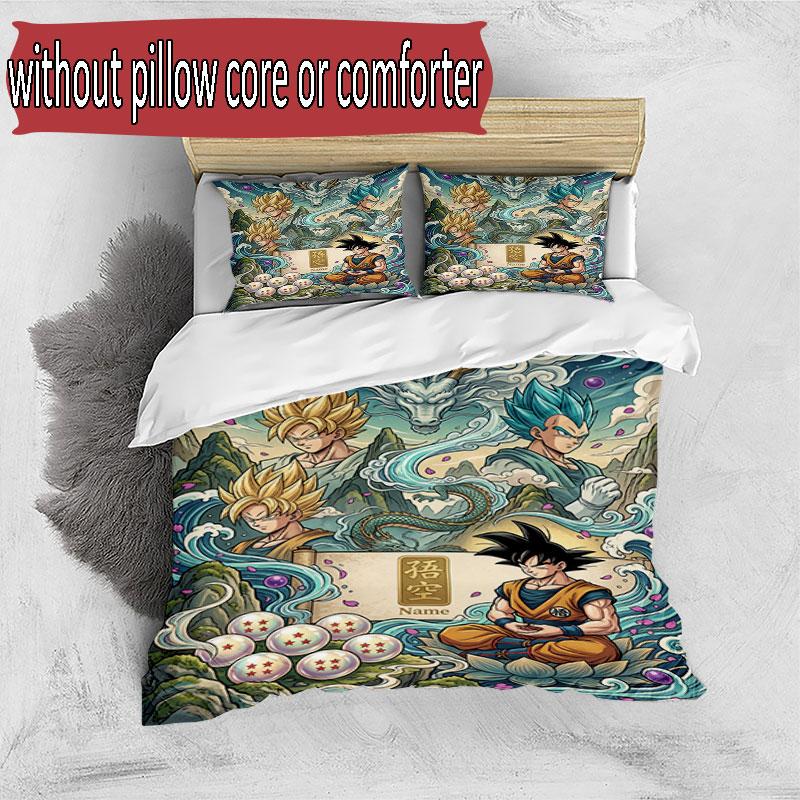 3pcs Duvet Cover Set (1*Duvet Cover + 2*Pillowcase, Without Core), Custom Name Dragon Ball Pattern Bedding Set, Home Bedroom Decor Gift