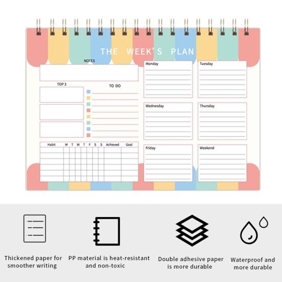 Блокнот-планировщик на неделю с 52 листами без даты в спиральном переплете. Настольный блокнот-еженедельник для личного пользования.