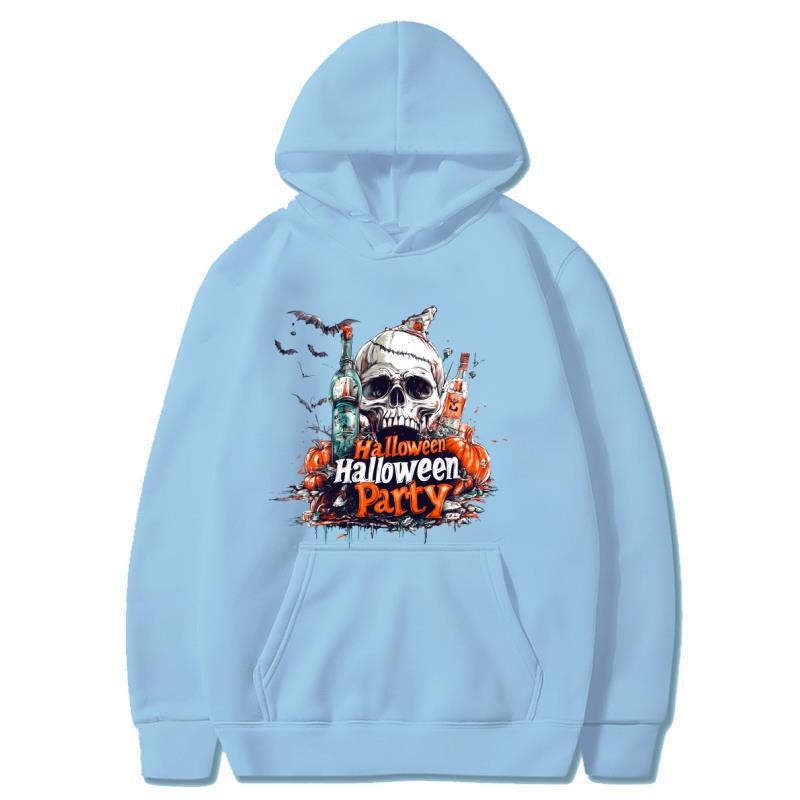 Fall/Winter Halloween Fleece Hoodie Skull Print Fashion Street Hoodie Men's and Women's Daily Long Sleeve Warm Hoodie